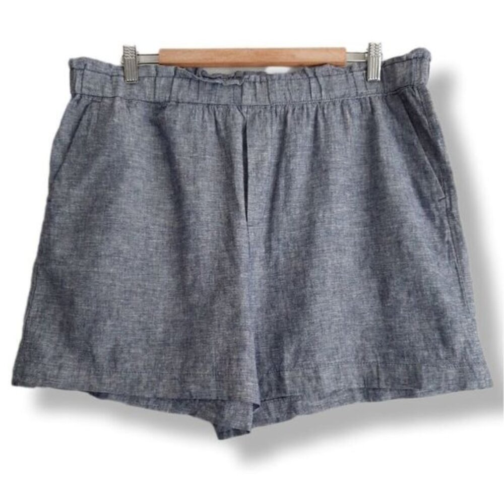 JOE FRESH Linen Cotton Hi-Rise Chambray Pull-On Shorts Blue Sz XL